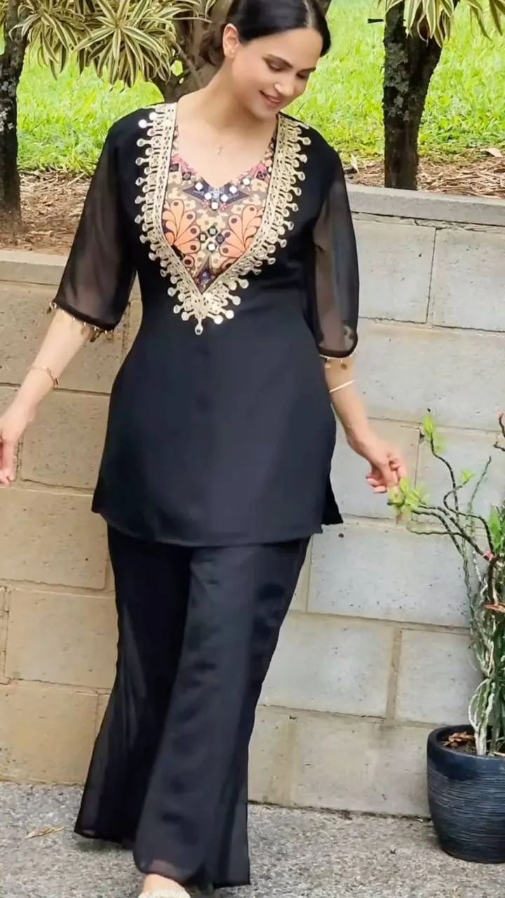 Stylish Black Blouse Suit Set