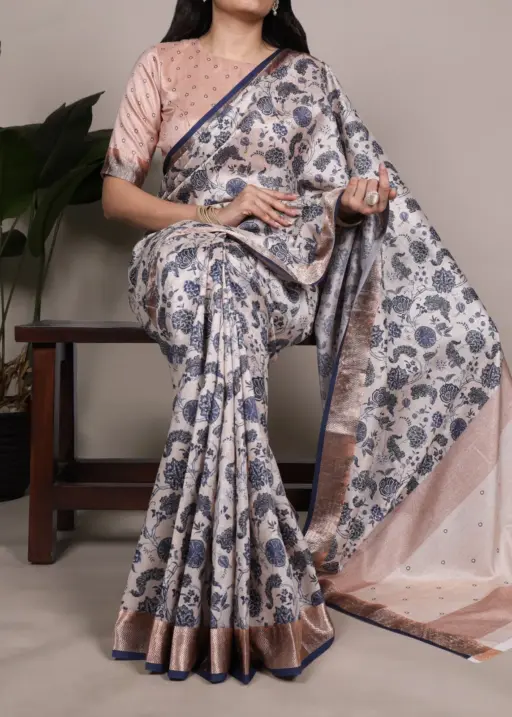 Stylish Cream Office Party Sari