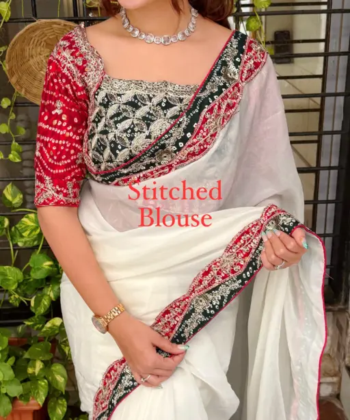 Traditional Bandhej Saree with Readymade Blouse