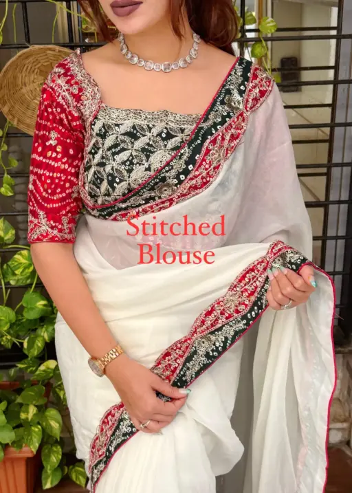 Traditional Bandhej Saree with Readymade Blouse