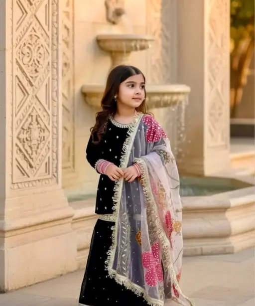 Velvet Sharara Salwar Suit for Small Girls