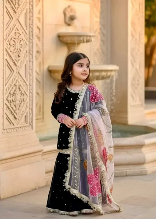 Velvet Sharara Salwar Suit for Small Girls