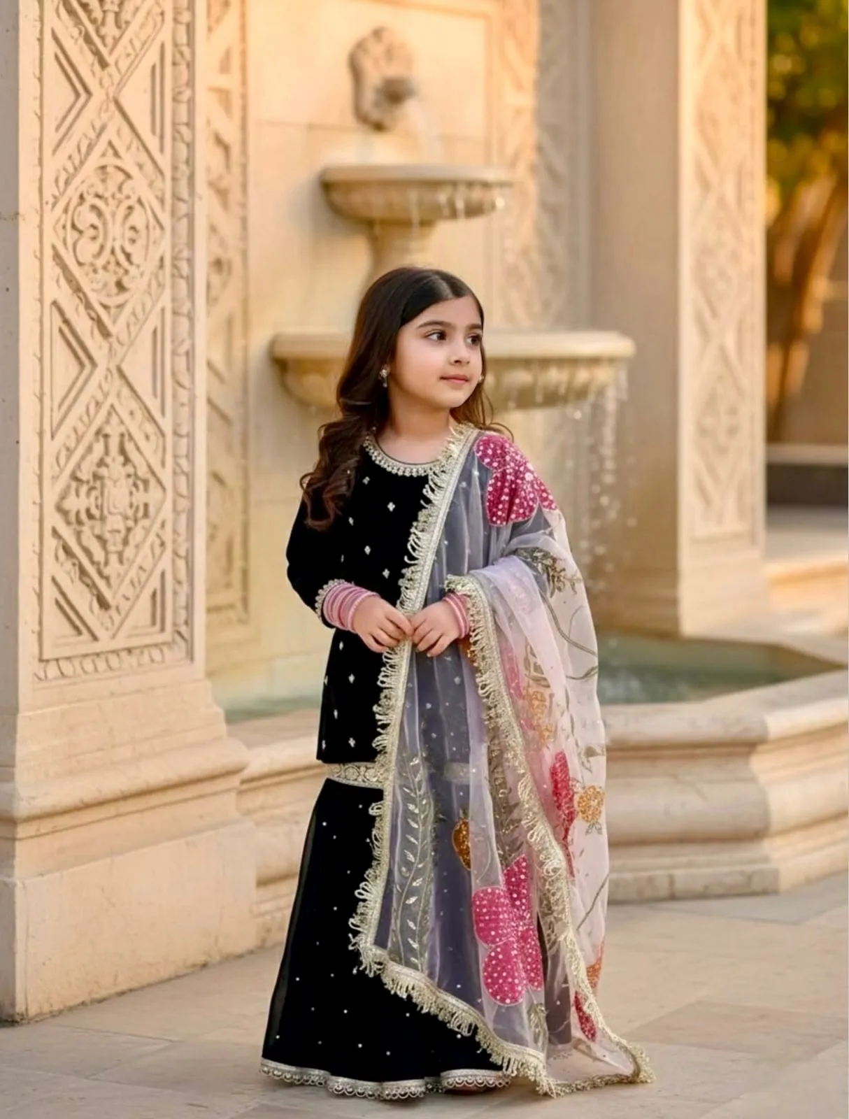 Velvet Sharara Salwar Suit for Small Girls