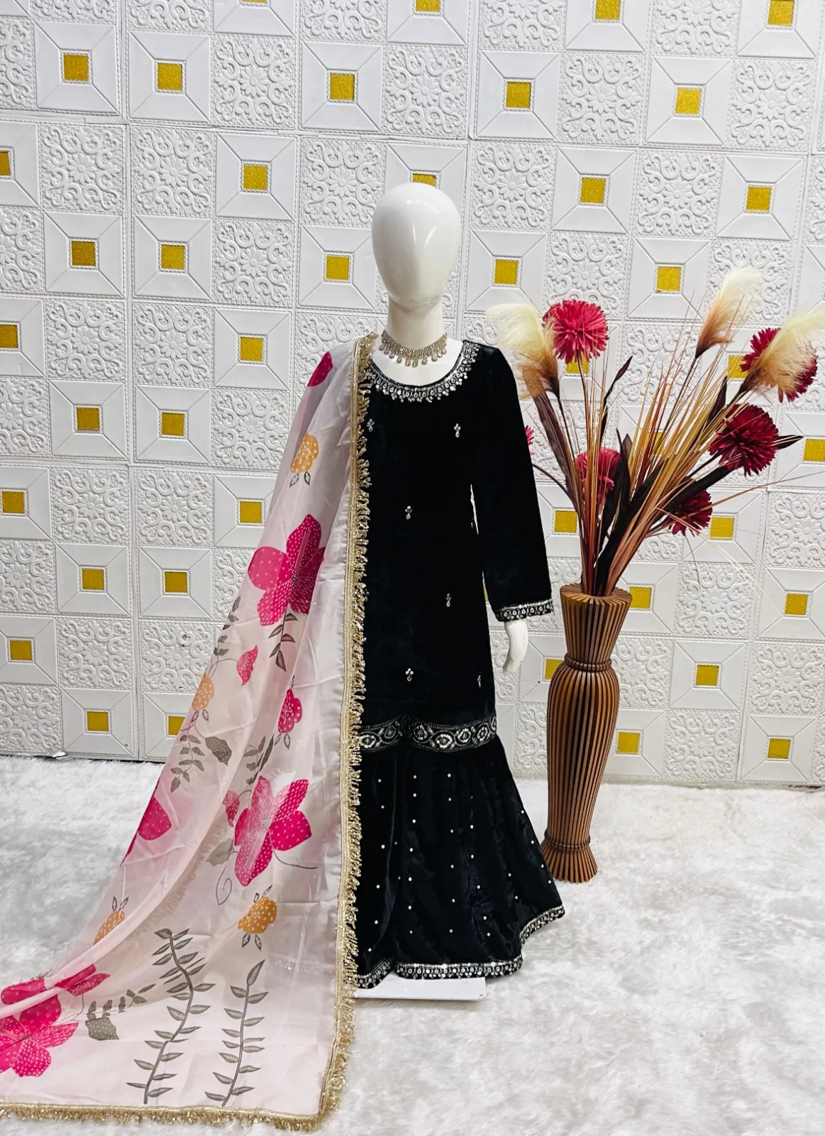 Velvet Sharara Salwar Suit for Small Girls - Image 3
