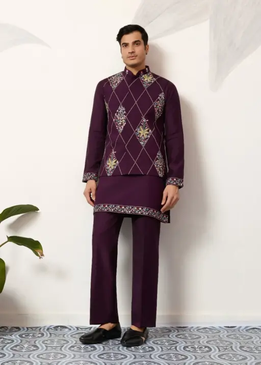 Wedding Wear Mens Short Kurta with Modi Koti