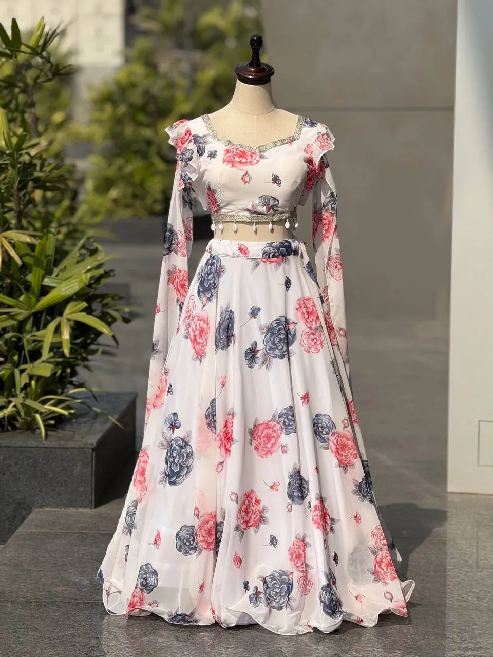 White Kalamkari Readymade Lehenga with Fancy Blouse