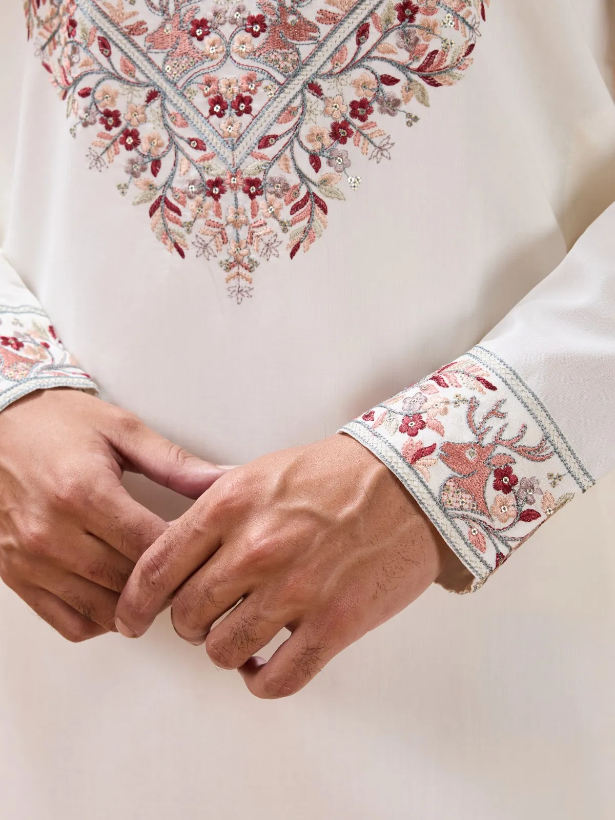 White Mens Kurta with Dupatta for Functional Wear - Image 2