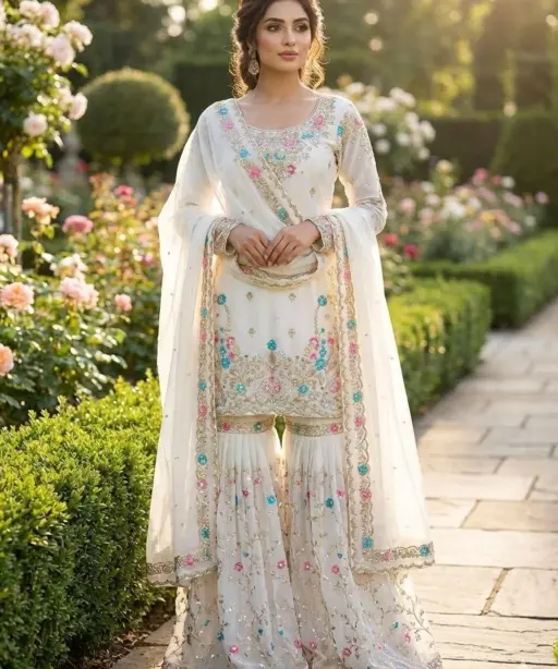 White Pakistani Garara Dress for Eid