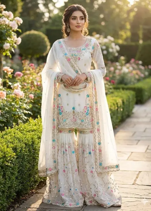 White Pakistani Garara Dress for Eid