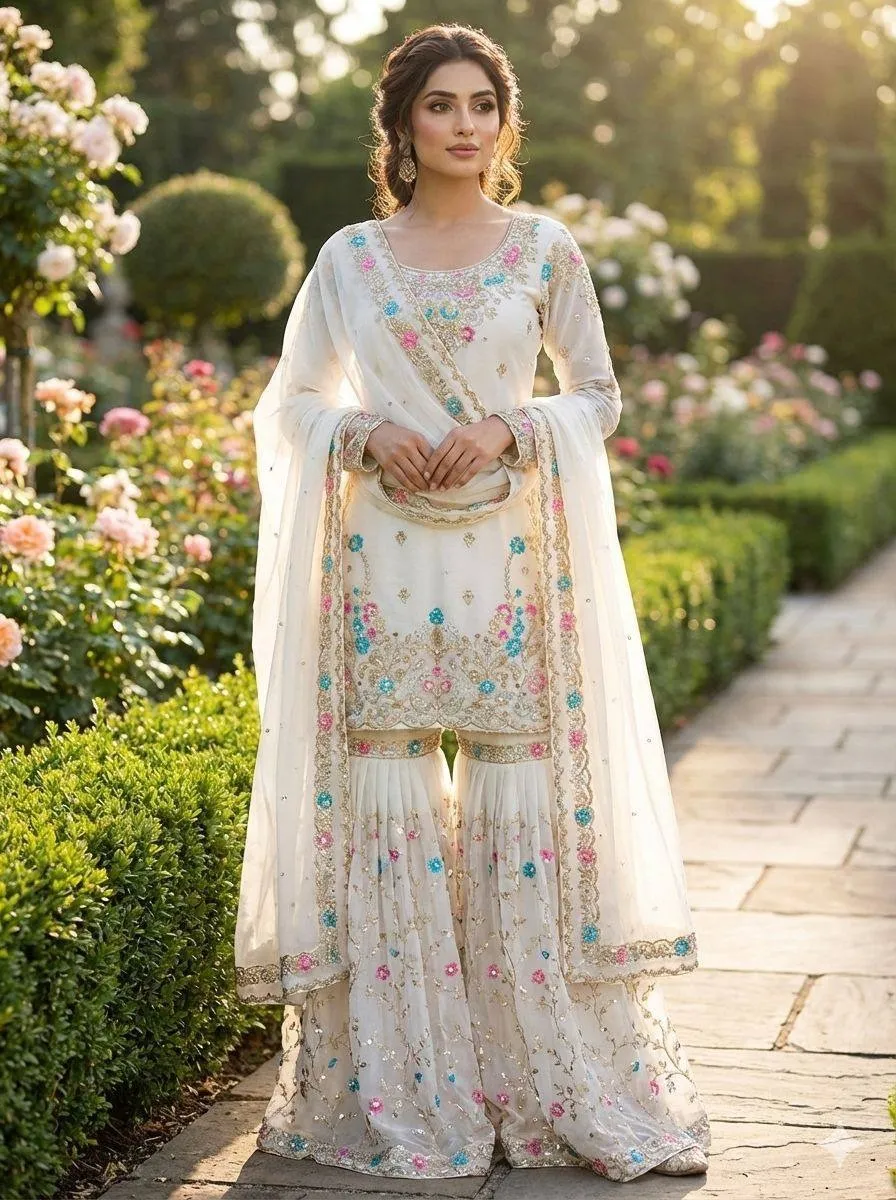 White Pakistani Garara Dress for Eid