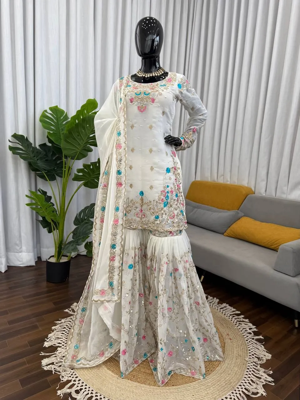 White Pakistani Garara Dress for Eid - Image 2