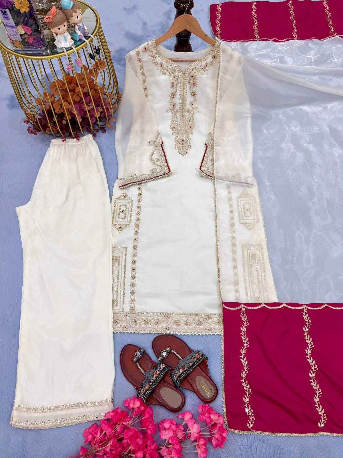 White Pakistani Silk Straight Suit