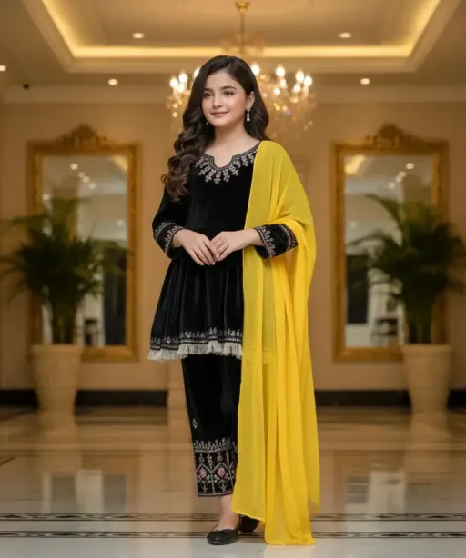 Winter Wear Velvet Kids Salwar Suit