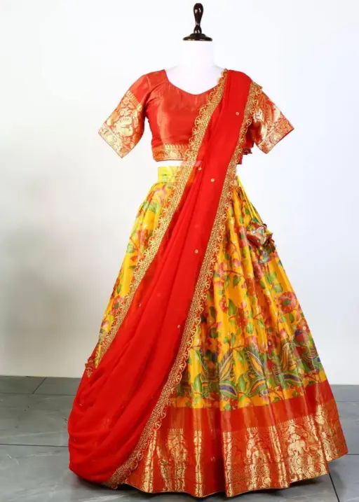 Yellow Kalamkari Printed Lehenga for Hadi Ceremony