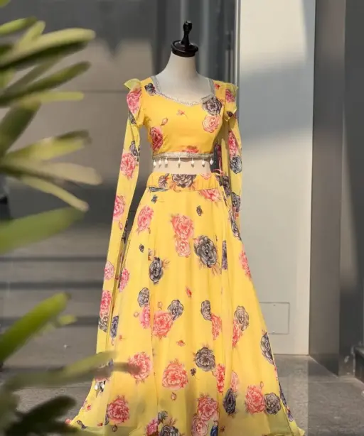 Yellow Readymade Lehenga with Stylish Blouse for Haldi