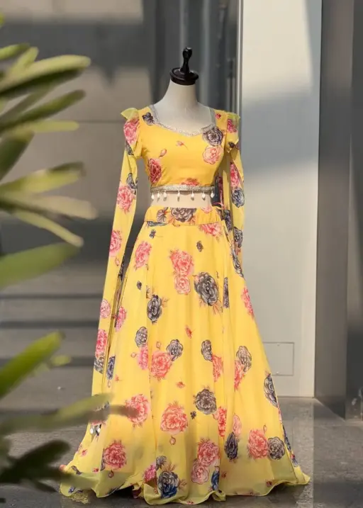 Yellow Readymade Lehenga with Stylish Blouse for Haldi