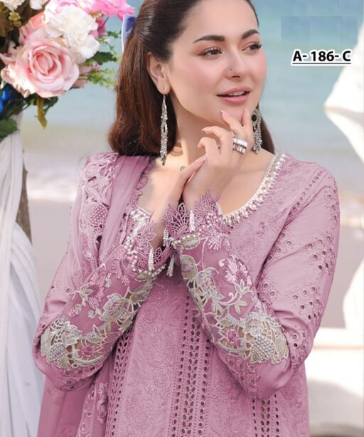 Hania Amir Cotton Dress Material Pink