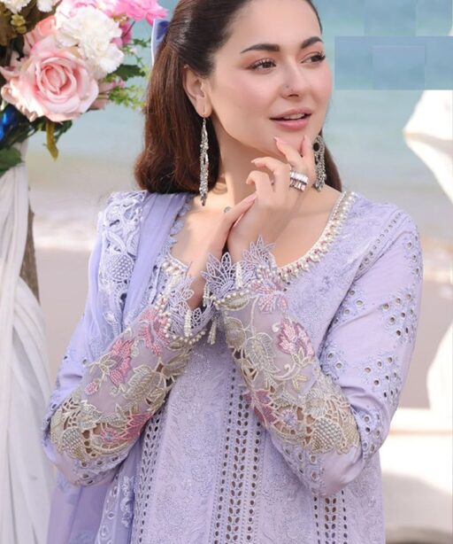 Hania Amir Cotton Dress Material Purple