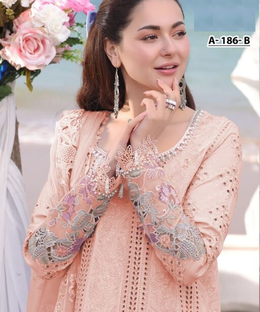 Hania Amir Cotton Dress Material Peach
