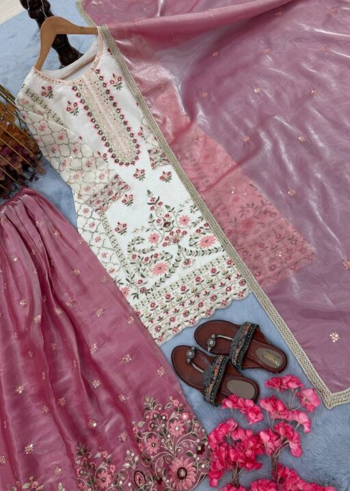 White Contrast Women Pakistani Readymade Dress