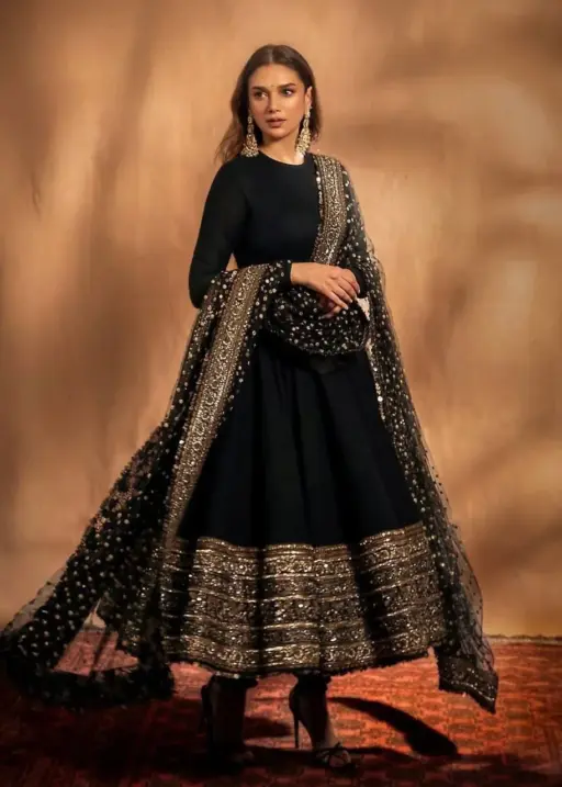 Aditi Roy Hadri Inspired Black Anarkali Dress