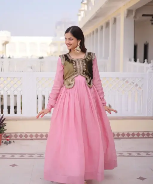 Baby Pink Gown with Jacket Design