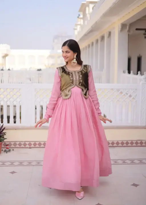 Baby Pink Gown with Jacket Design