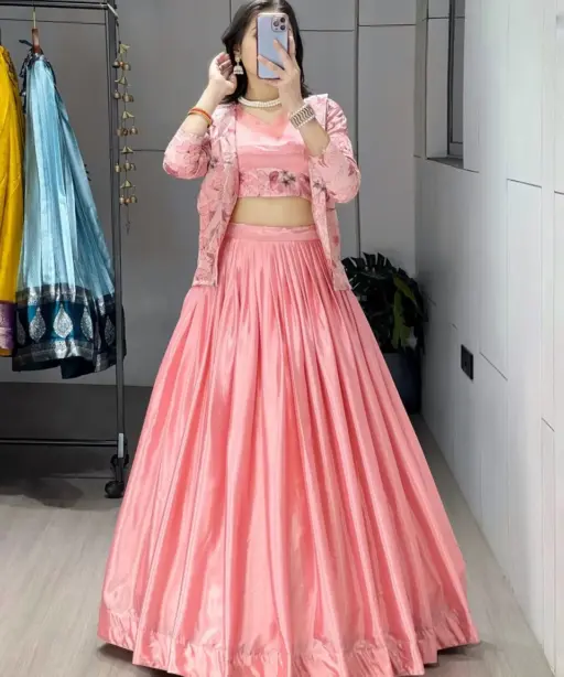 Baby Pink Readymade Jacket Lehenga for Party