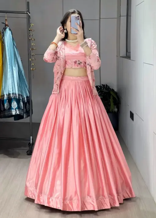 Baby Pink Readymade Jacket Lehenga for Party