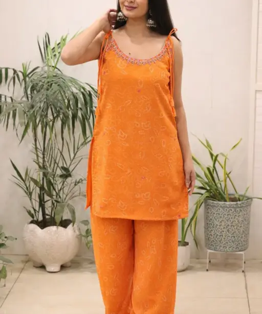 Bandani Printed Sleeveless Kurti Bottom Set