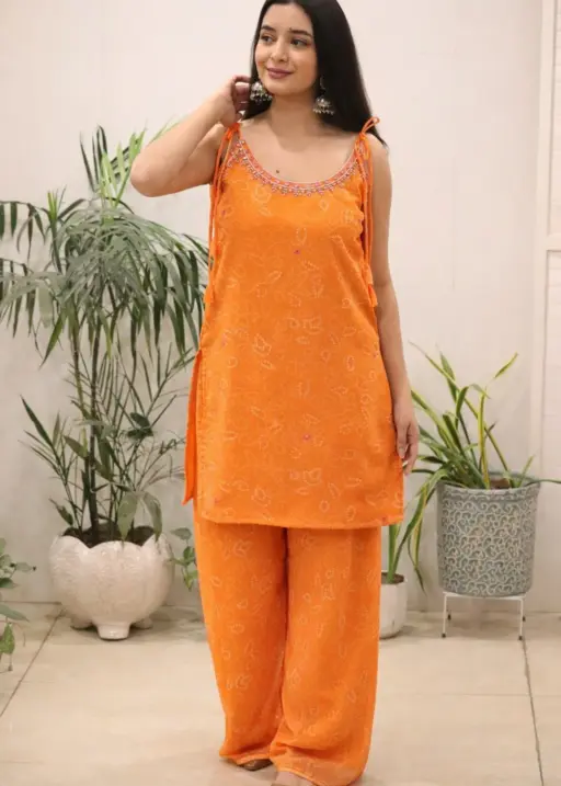 Bandani Printed Sleeveless Kurti Bottom Set