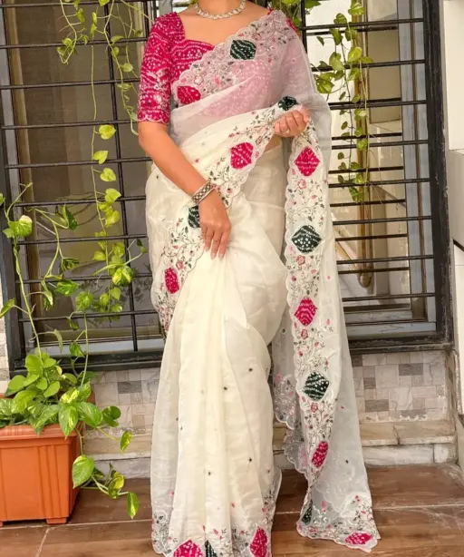 Beautiful Bandhej Printed Handwork Saree