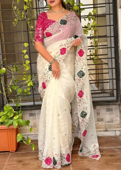 Beautiful Bandhej Printed Handwork Saree