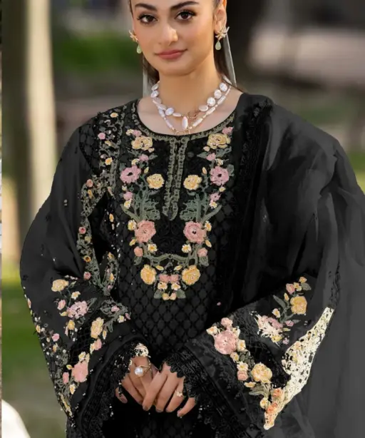 Black Cotton Pakistani Suit for Women