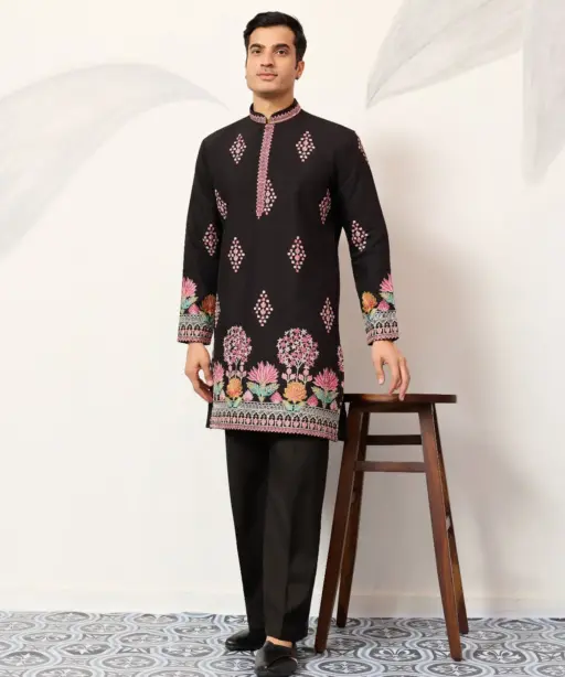 Black Embroidery Men Kurta