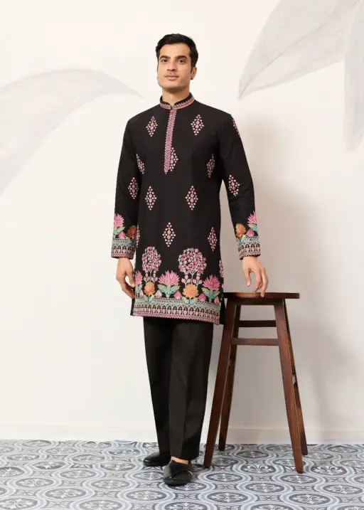 Black Embroidery Men Kurta