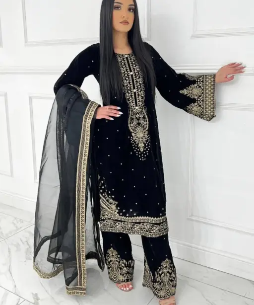 Black Embroidery Pakistani Velvet Suit