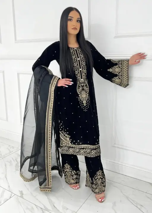 Black Embroidery Pakistani Velvet Suit