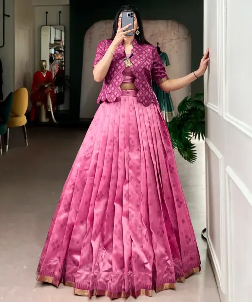 Black Patola Printed Readymade Lehenga with Koti Blouse