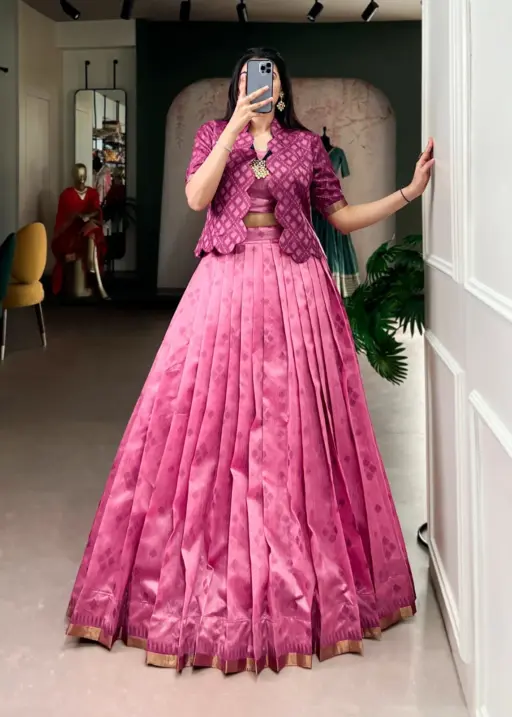 Black Patola Printed Readymade Lehenga with Koti Blouse