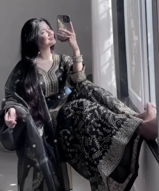 Black Readymade Silk Pakistani Plazzo Dress