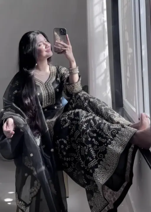 Black Readymade Silk Pakistani Plazzo Dress