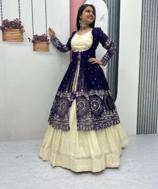 Blue Readymade Shrug Lehenga for Night Barat