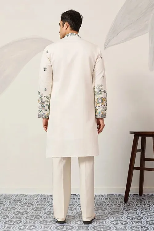 Designer Barat Embroidery Men Kurta White - Image 3