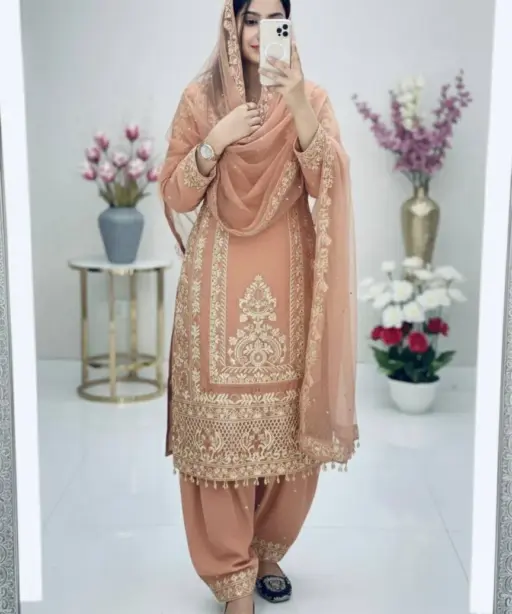 Eid Special Peach Embroidery Dress | Readymade Suits