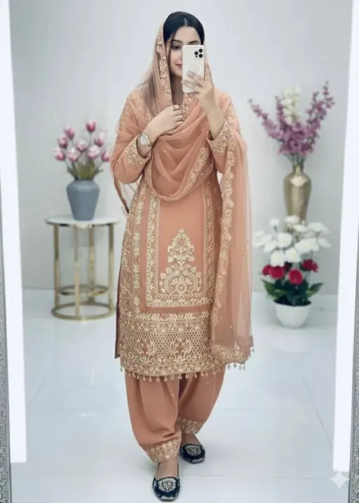 Eid Special Peach Embroidery Dress | Readymade Suits