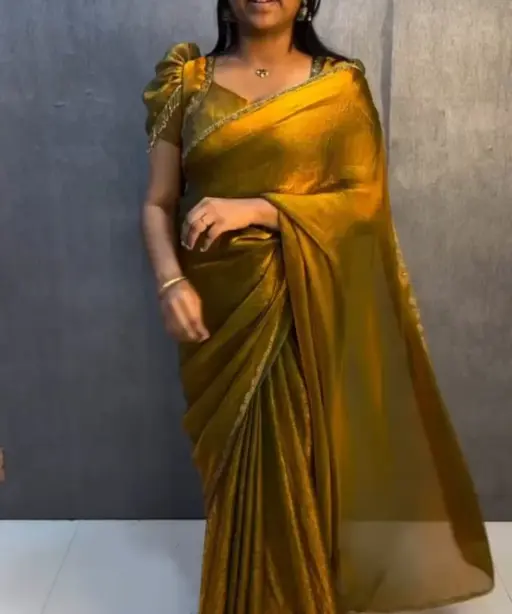 Golden Color Zip and go Saree with Beads