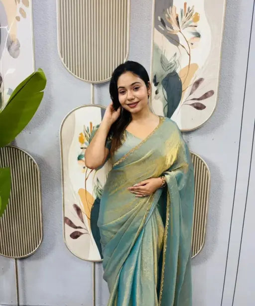 Green Color Zip and go Saree with Beads