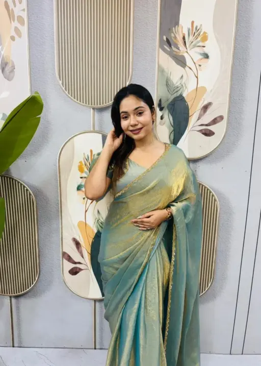 Green Color Zip and go Saree with Beads