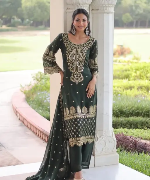 Green Embroidery Pakistani Kurti Set